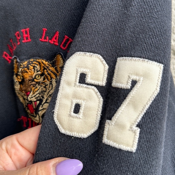 Vintage RALPH LAUREN POLO Sport Varsity Jacket RL 90s Patch Tigers Navy Blue Lrg - Picture 12 of 14